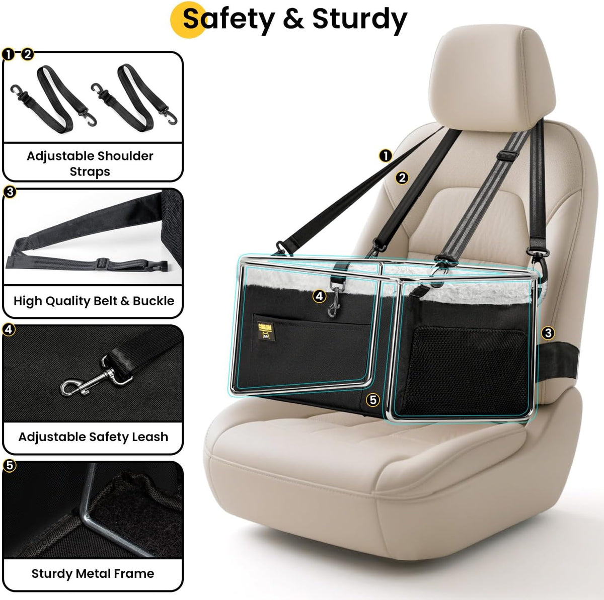 Conlun Dog Car Seat Booster, Steel Frame Anti-Collapse - Black / 1 Pack-Small Dogs under 20lbs - image 4