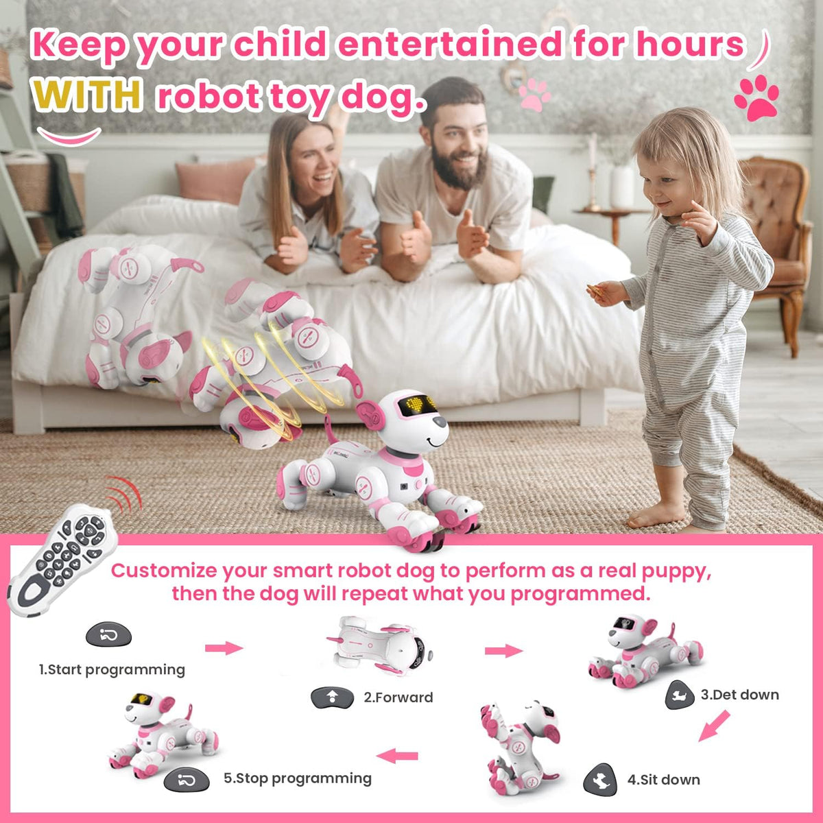 FUUY interactive remote control robot dog for kids in blue - view 12