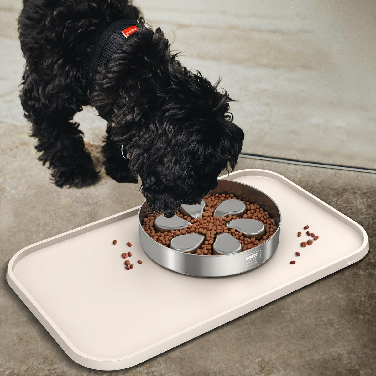 Feedoo Pet Feeding Mat [Warped Resistant Raised Edge] - 18.5"L x 11.5"W / Sand White - image 3