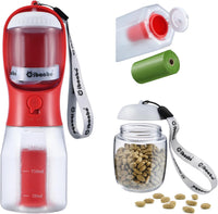 Dog Water Bottle with Food Container & Poop Bag Holder & Filter – Essentials for Dogs - #11 Red / 12oz