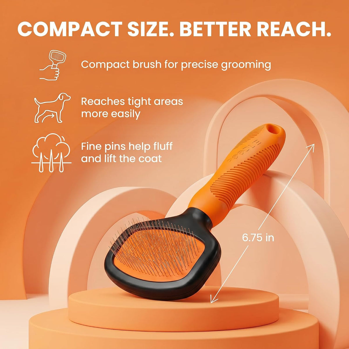 Poodle Pet Slicker Brush, For Dogs, Cats, and Rabbits - Orange / Regular Size - image 3