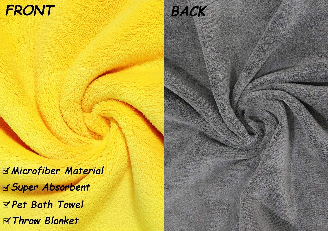 Dog Bath Towel - Super Absorbent Microfiber Dog Towel for Small Dogs and Cats, Yellow & Grey 11.8" - Medium - image 4