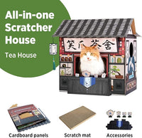 Cat Beds for Indoor Cats, Cardboard House with Scratchers, Tea House, Large Sturdy Cat Furniture Condo Cave Tent, Easy to Assemble Pet Toys Accessories Stuffs, Bunny Small Animals
