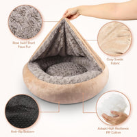 JOEJOY Small Dog Bed Cat Bed with Hooded Blanket - S(23" x 23" x 7") / Beige - image 3
