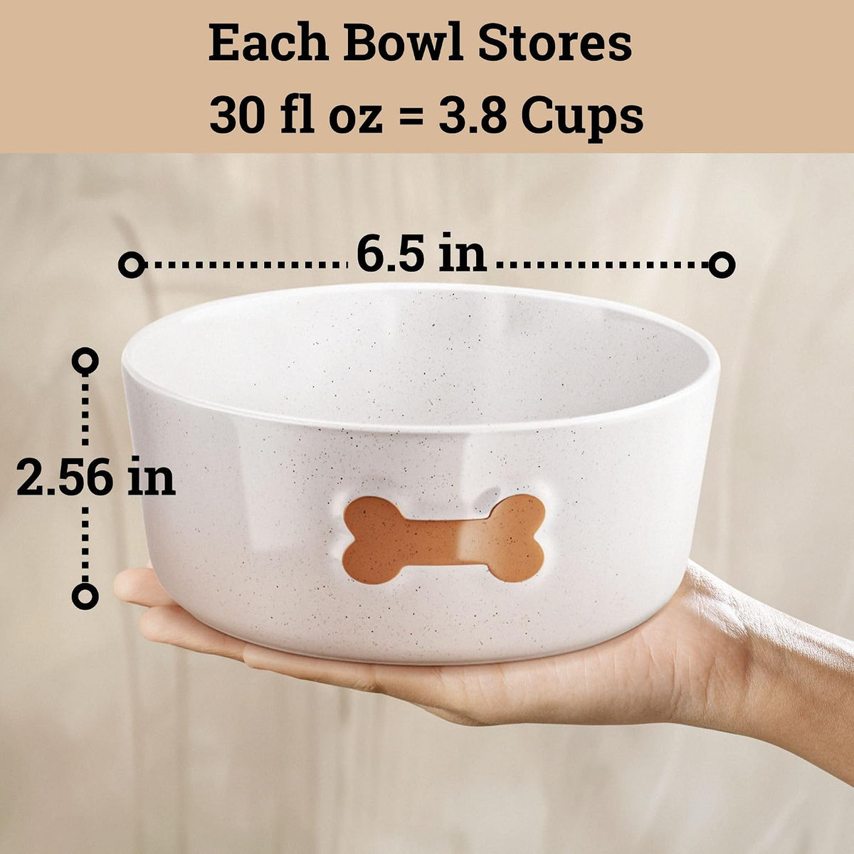 Ceramic Dog Bowl Set of 2 with Anti-Skid Base, 5.5"W x 2"H - Medium 6.5" / Brown - image 2