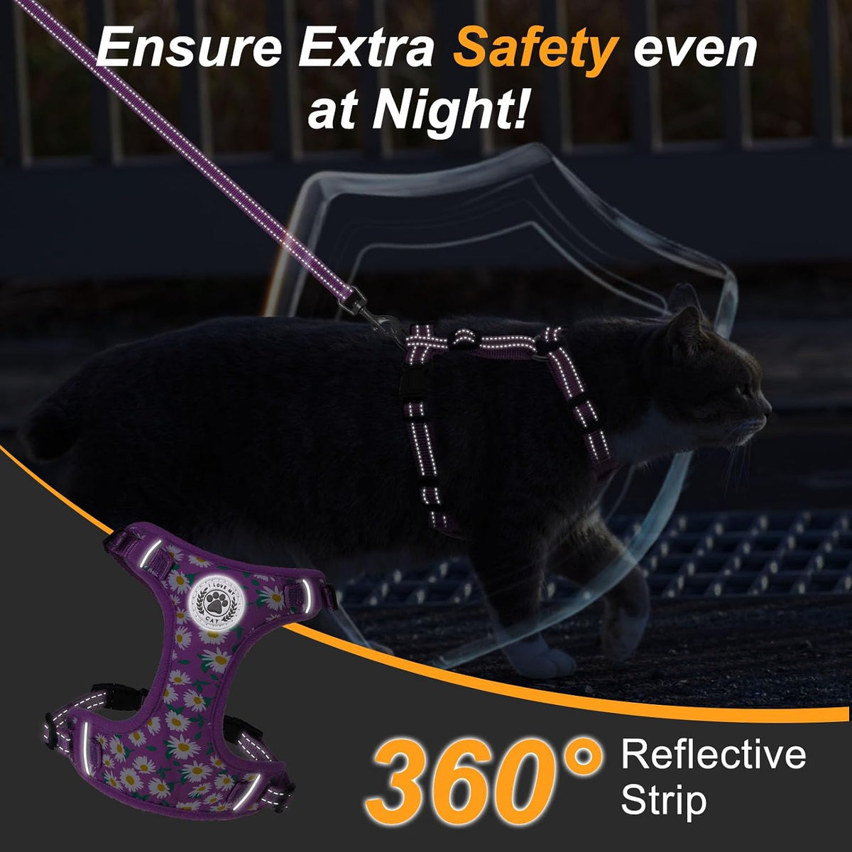 Cat Harness and Leash Set, Escape Proof and Adjustable - Purple / M (Chest: 12 - 19") - image 2