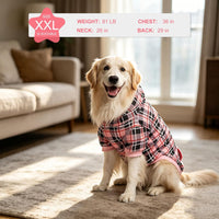 Plaid Dog Hoodie - British Style Warm Dog Sweater Shirt with Leash Hole,Pitbull Clothes - Pink / M-Large - image 4