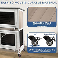 36" L Guinea Pig Cages Wooden, 2 Story Rabbit Cage Indoor Guinea Pig Habitat on 4 Metal Wheels and 2 Deeper Pull-Out Trays, Ramp, Leak Proof Guinea Pig Cages Indoor Small Animal Cage, Grey