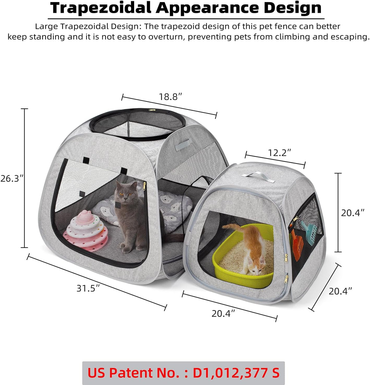 Portable Cat Playpen, Trapezoidal Design for Better Standing - image 2