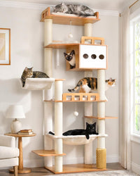 Modern Cat Tree, 76'' Tall Cat Tower, 3 Big Platform GCT103WB - Walnut / 76 inches