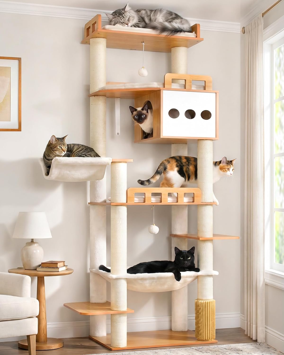Modern Cat Tree, 76'' Tall Cat Tower, 3 Big Platform GCT103WB - Walnut / 76 inches