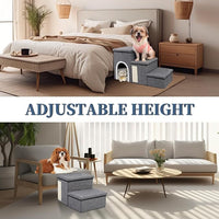 Dog Stairs for High Bed and Couch, 4 IN 1 Foldable Pet Stairs for Cats & Small and Medium Dogs, Adjustable Dog Steps with Pet Climbing Ladders/Cozy Condo/Storage Boxes/Cat Scratcher, Hold Up to 180LBS