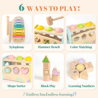 WOODENFUN wooden pounding toy with xylophone, hammer bench, balls and shape sorter - view 3