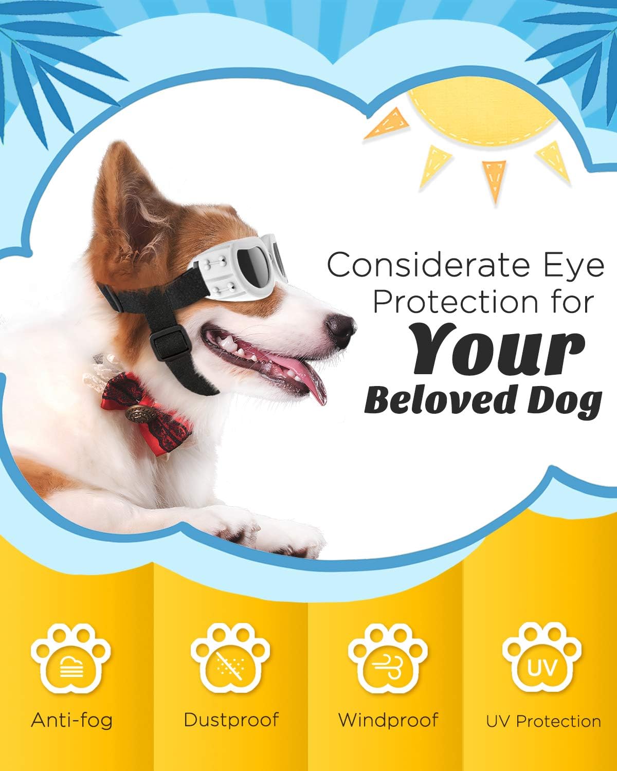 Lewondr Small Dog Sunglasses UV Protection Heart Shape Dogs Goggles - White / Solid - image 4