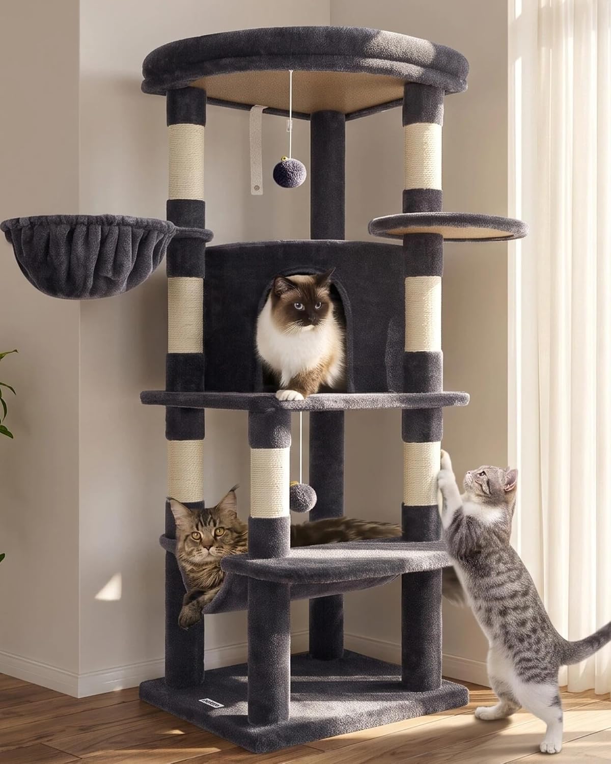 Globlazer Corner Stable Cat Tree Tower with Scratching Post, C51 - 51inch / Dark Gray