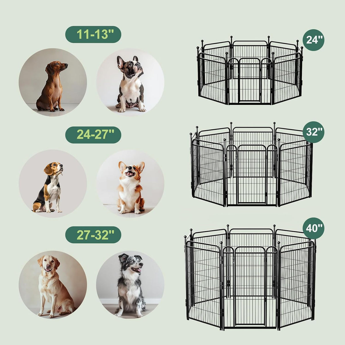 Gardner Pet Dog Playpens, 24" H 16 Panels Dog Pen Outdoor/Indoor Dog Fence Exercise Pen for Small - Black / 8 / 24"H - image 3