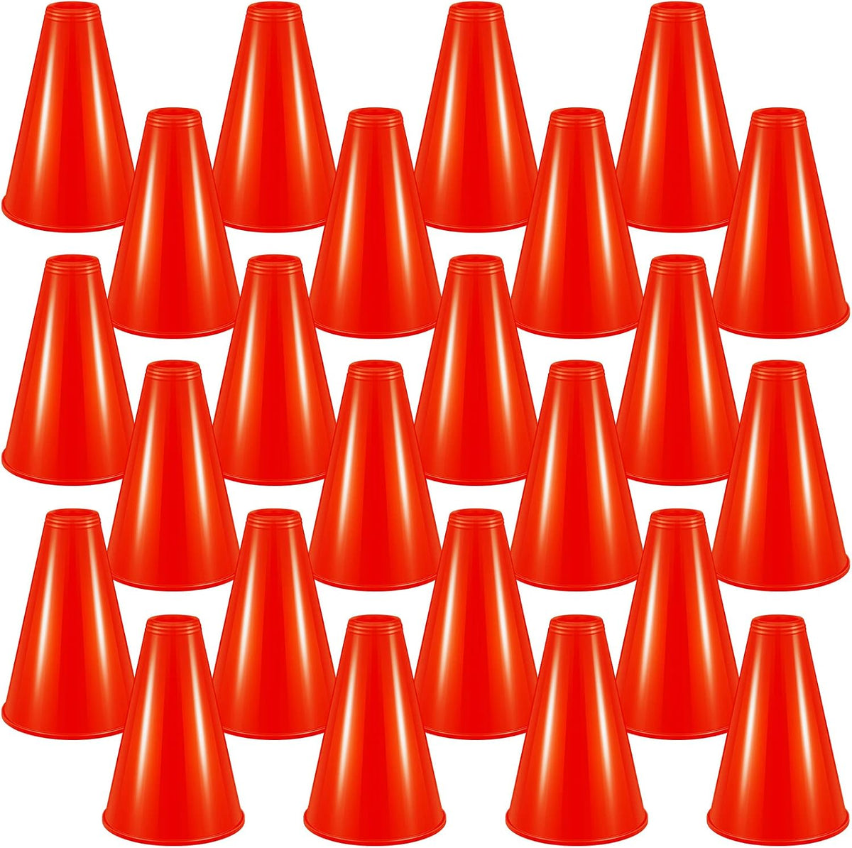 Woanger white plastic cheer megaphones, 12 pack