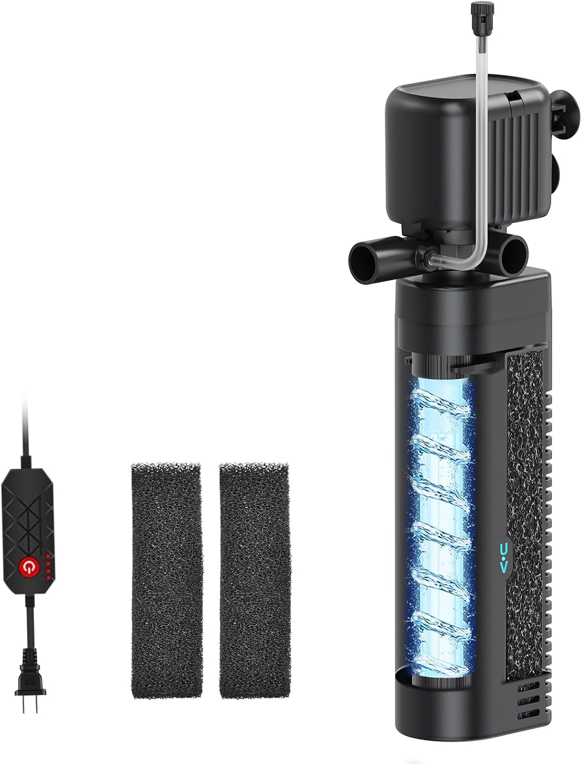 25W UV Aquarium Filter, 200 GPH Pump with Timer for 20-75 Gal Tanks – Essentials for Fish