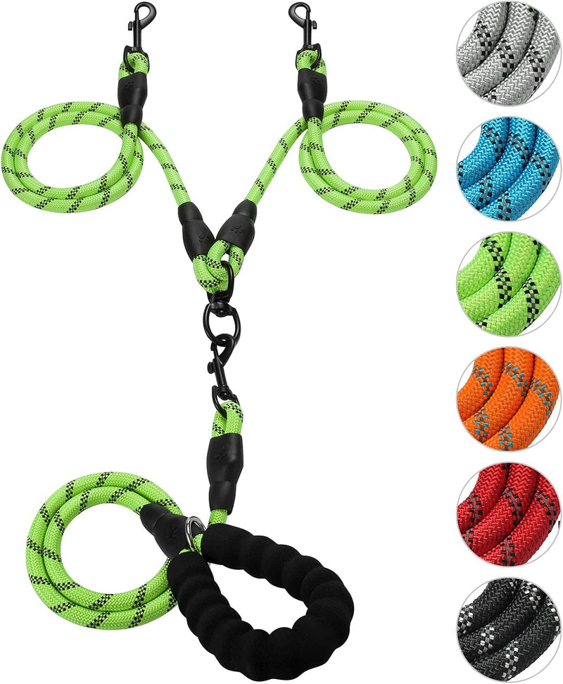 Double Dog Leash Reflective Detachable Coupler &360° Swivel Tangle - Ligth Green