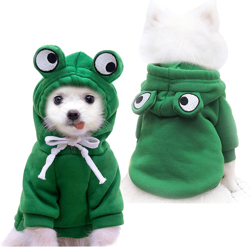 Dog Hoodie Basic Sweater Coat Cute - Green Frog / XS