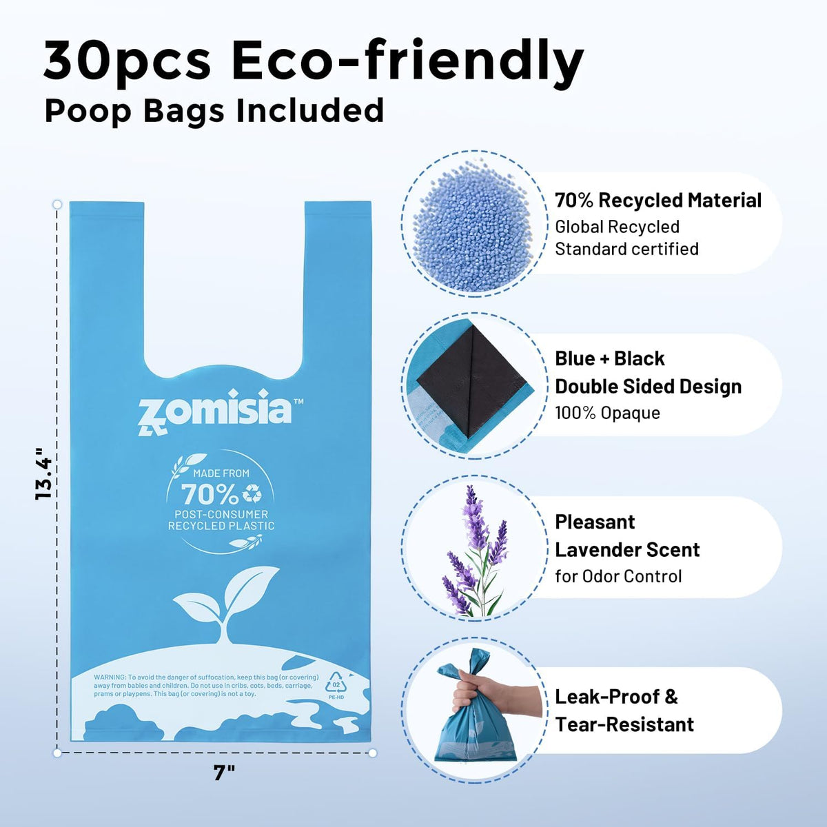 32" Long Handle Pooper Scooper with 30 Count Waste Bags – Essentials for Dogs - Blue / 26 Inch - image 3