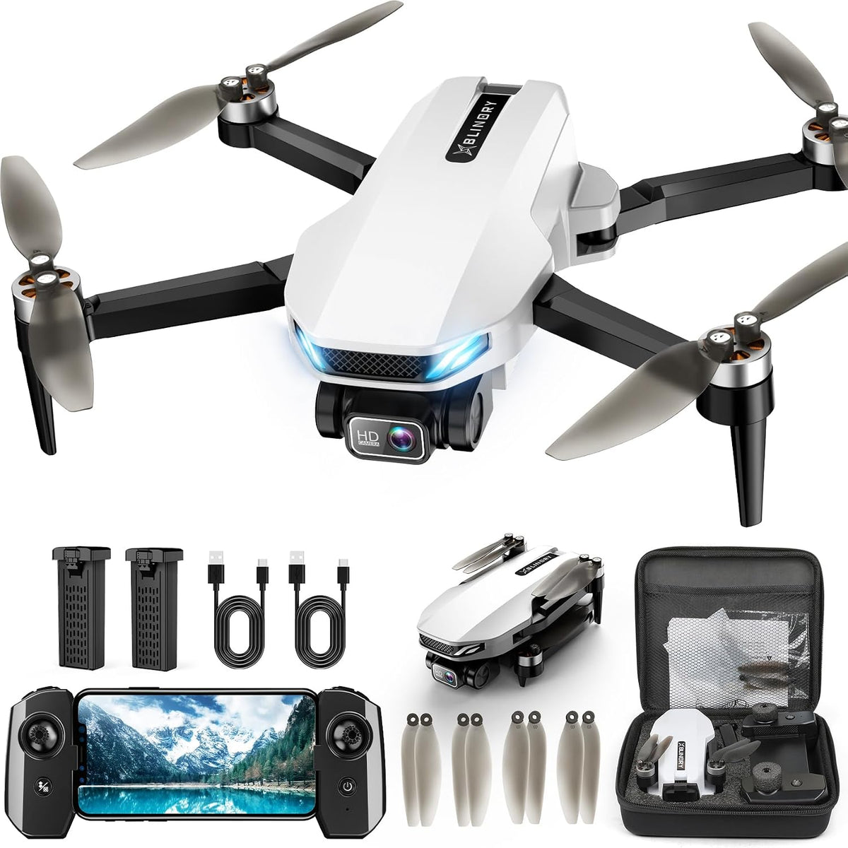 Drones with Camera for Adults 4K, GPS Drone with Auto Return - White