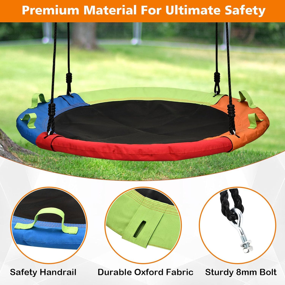 Tree Swing, Saucer Swing, Multicolor - 40 Inch - image 3