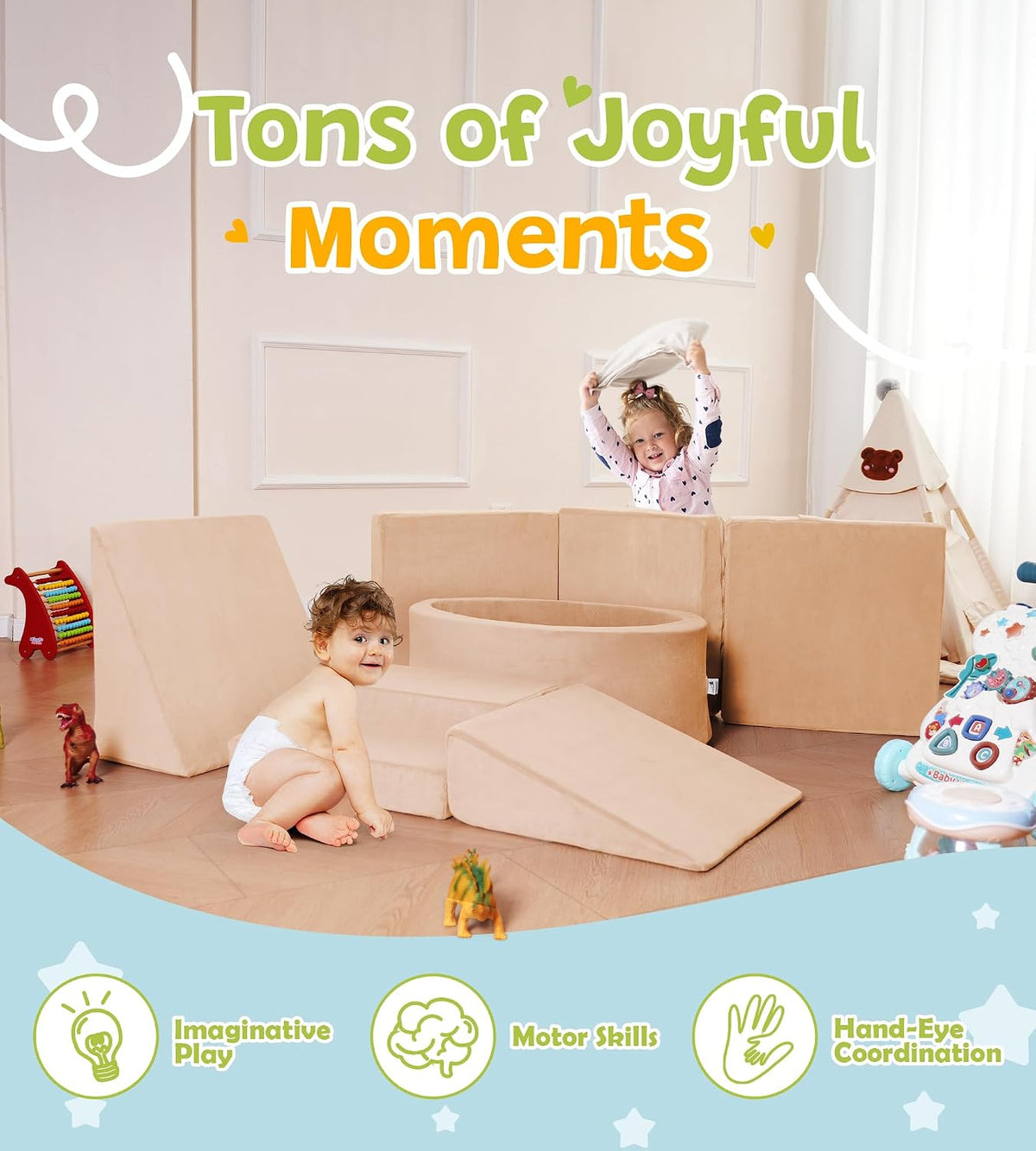 Elftopia foam climbing set with ball pit, stairs and ramps for toddlers in grey - view 24