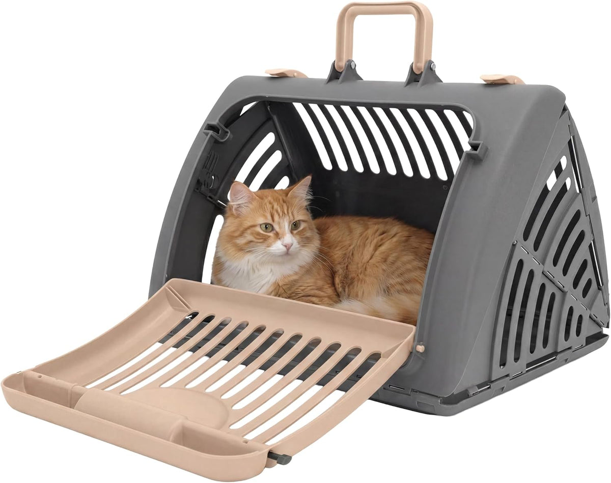 SportPet Designs Foldable Travel Cat Carrier - A) Large Carrier (Tan & Gray)