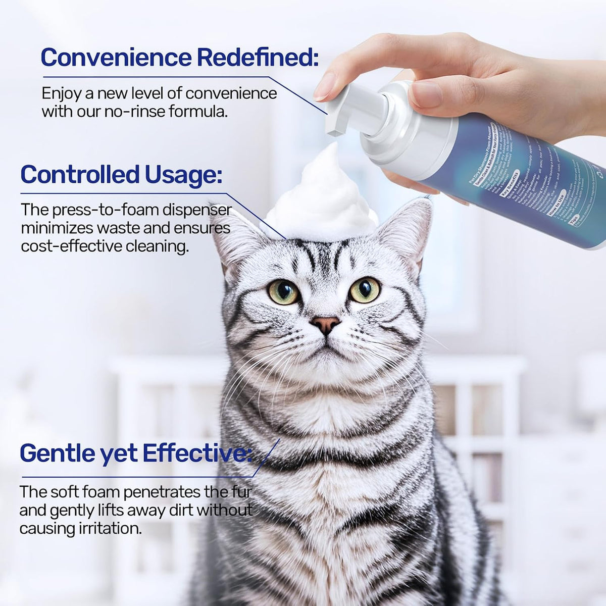 Waterless Cat Shampoo, No Rinse Foam Cat Bath - Dry Shampoo - image 3