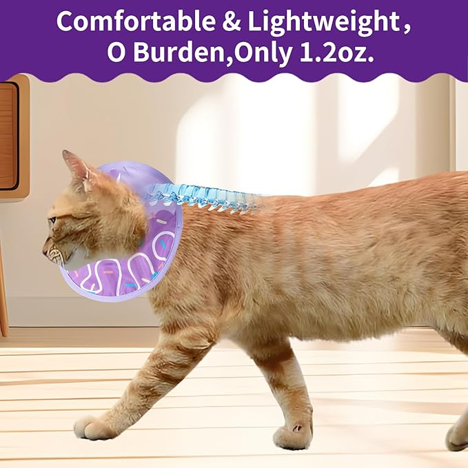 Cat Recovery Collar Lightweight Soft Cats Cone Cute Donut Shape Adjustable Fasteners Waterproof Pet Collar After Surgery to Prevent Licking for Kitten and Puppy (Purple, Medium)