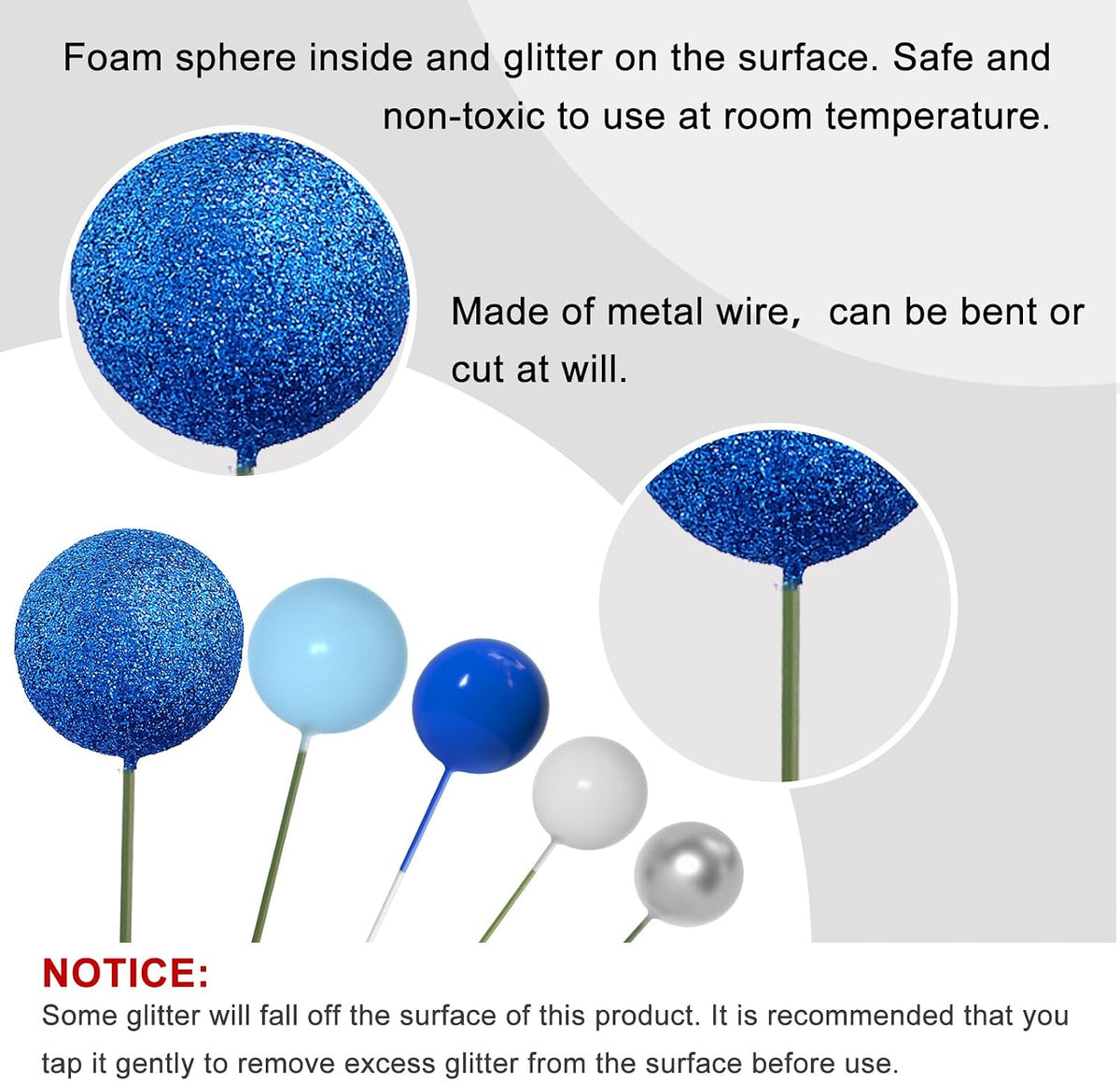 ASTARON 50 Pcs Ball Cake Topper Sticks Mini Balloons for Cake - Blue Series - image 3