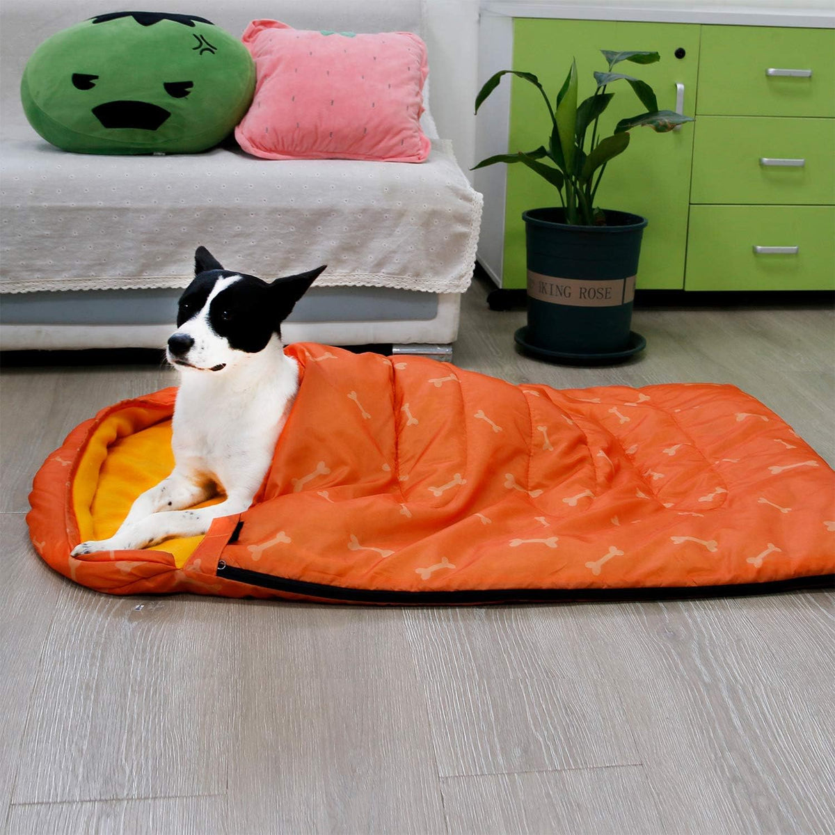Dog Sleeping Bag Waterproof Warm Packable Dog Bed with Storage Bag - Orange-Bone - image 4