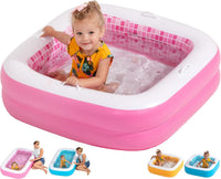 3-in-1 Inflatable Baby Pool, Safety Secure Grip Handles - 34" Square Playful Pink