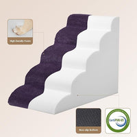 EHEYCIGA Curved Dog Stairs Ramp for High Beds 22.6" H, 5-Step Dog Steps for Small Dogs and Cats, Pet Stairs for High Bed Climbing, Non-Slip Balanced Pet Step Indoor, Purple