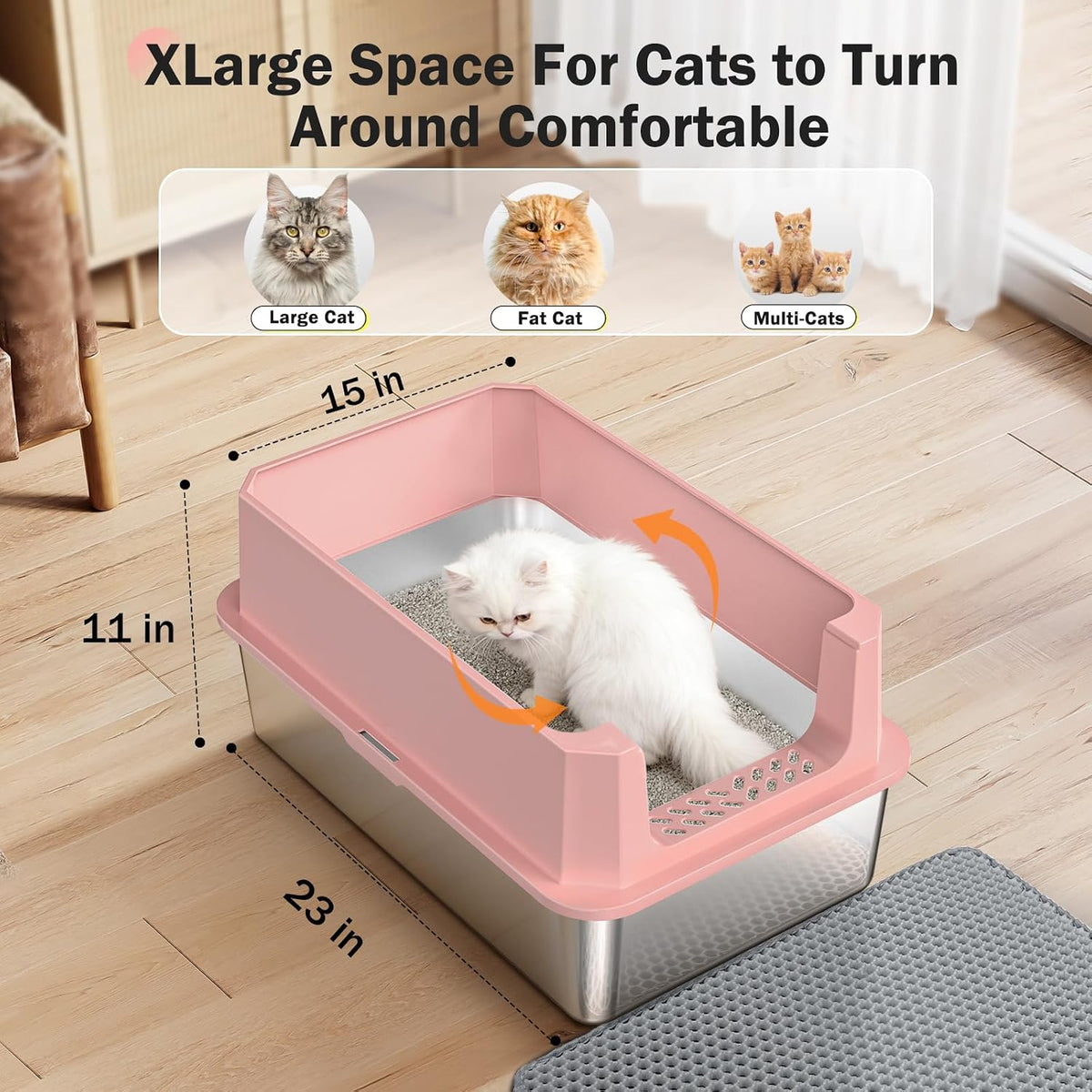 Stainless Steel Litter Box - Pink / XL - image 4