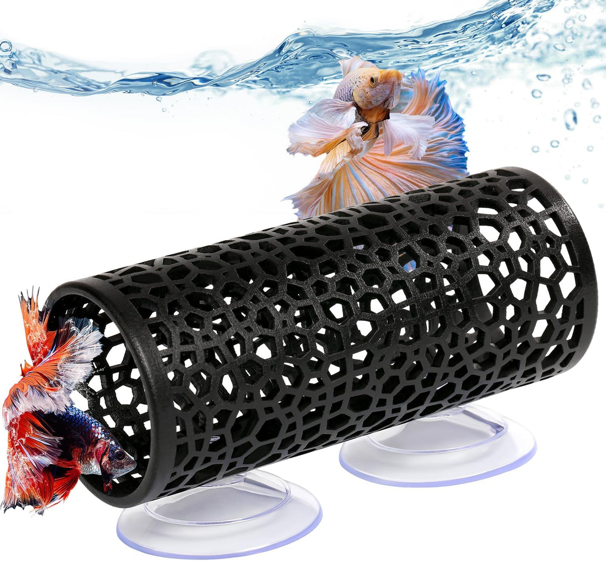 Abizoo Betta Fish Tunnel & Reptile Hide - Black