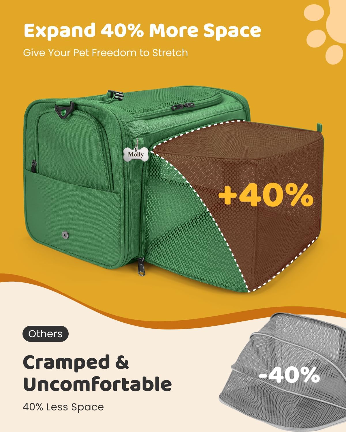 MIDOG Soft Cat Carrier Airline Approved - Olive / 17.0"L x 11.0"W x 11.0"H - image 2