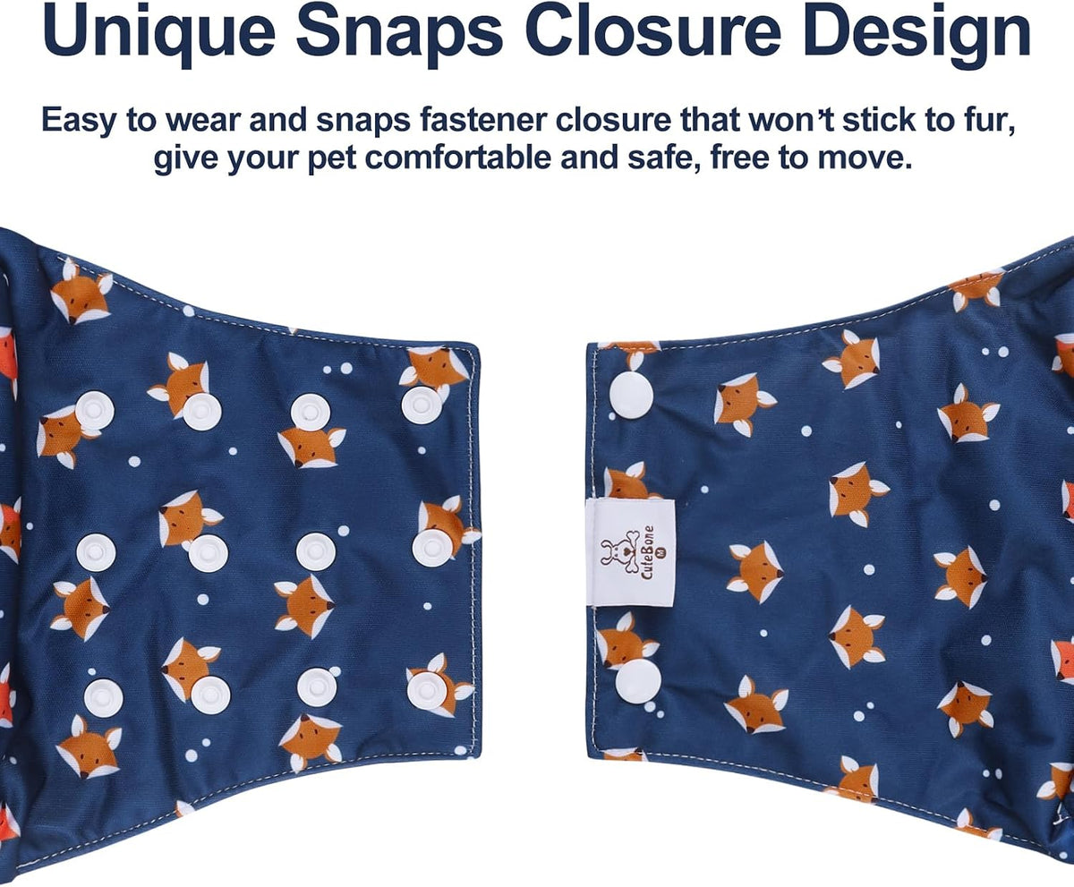CuteBone Washable Dog Diapers Male with Snaps Reusable 3pcs a Pack - Buttons-Duck&Dino&Fox / XS(9"-11") - image 2