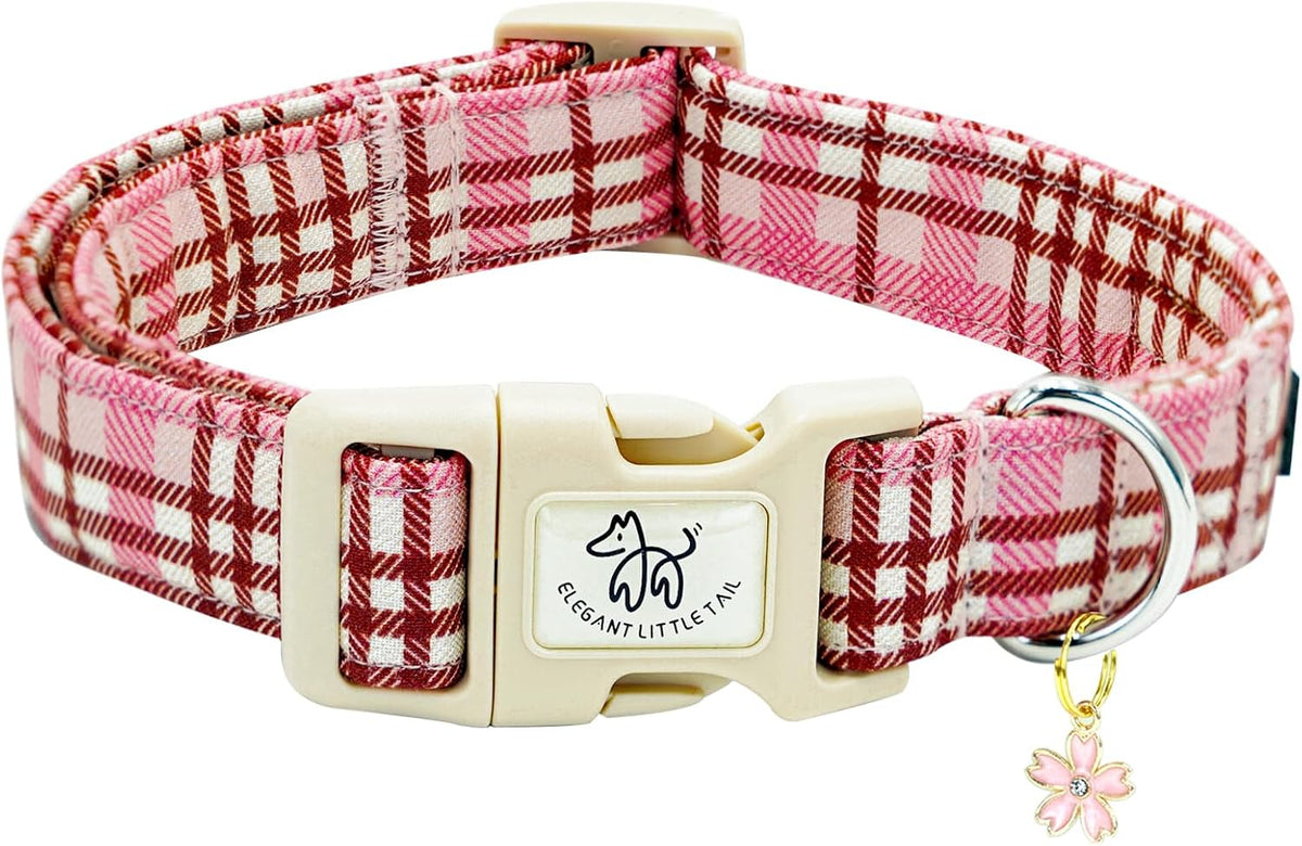 Elegant little tail Dog Collar - Pink Plaid / Small (Pack of 1)