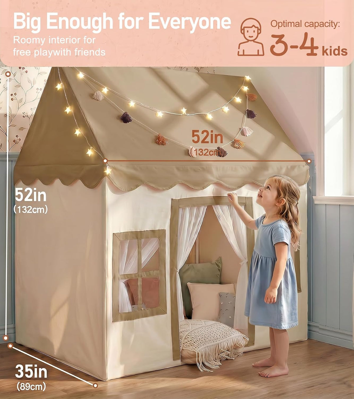 Little Dove Kids Play Tent with Mat - Brown Play Tent / Large Size - image 2