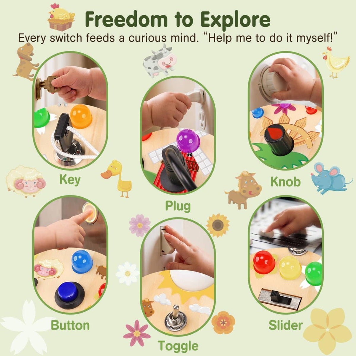 RichBoy Busy Boards, Lights Switch-Style, Wooden - Farm 6.7" x 5.3" - image 3