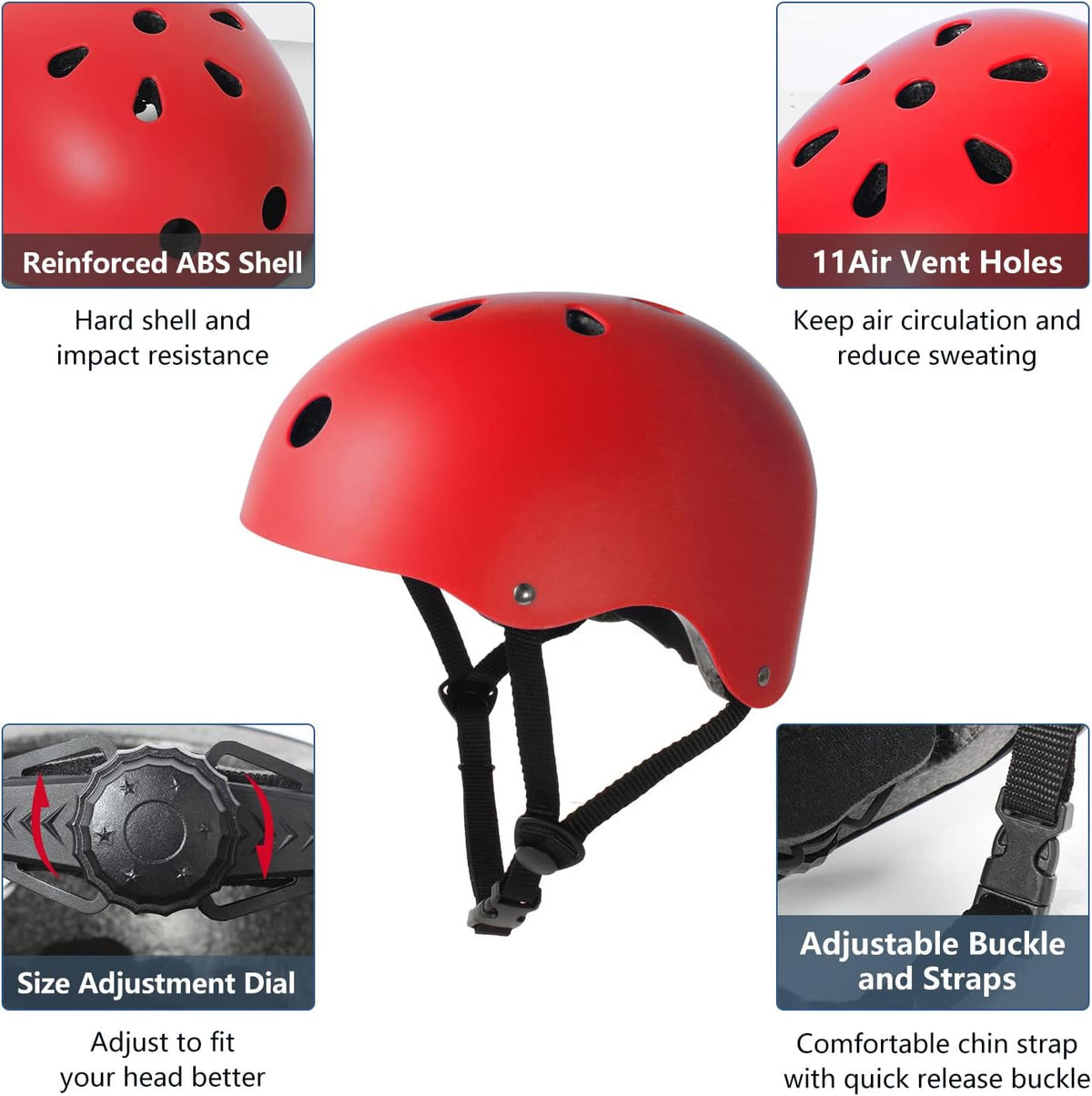 Skateboard Helmet Impact Resistance Ventilation for Youth & Adults – Fun for Kids & Family - Red / Large - image 2