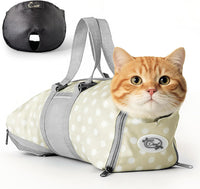 Cinf Cat Restraint Grooming Bag - M Size–Fits most adult cats (8–12 lbs) / Beige Gray+Dot
