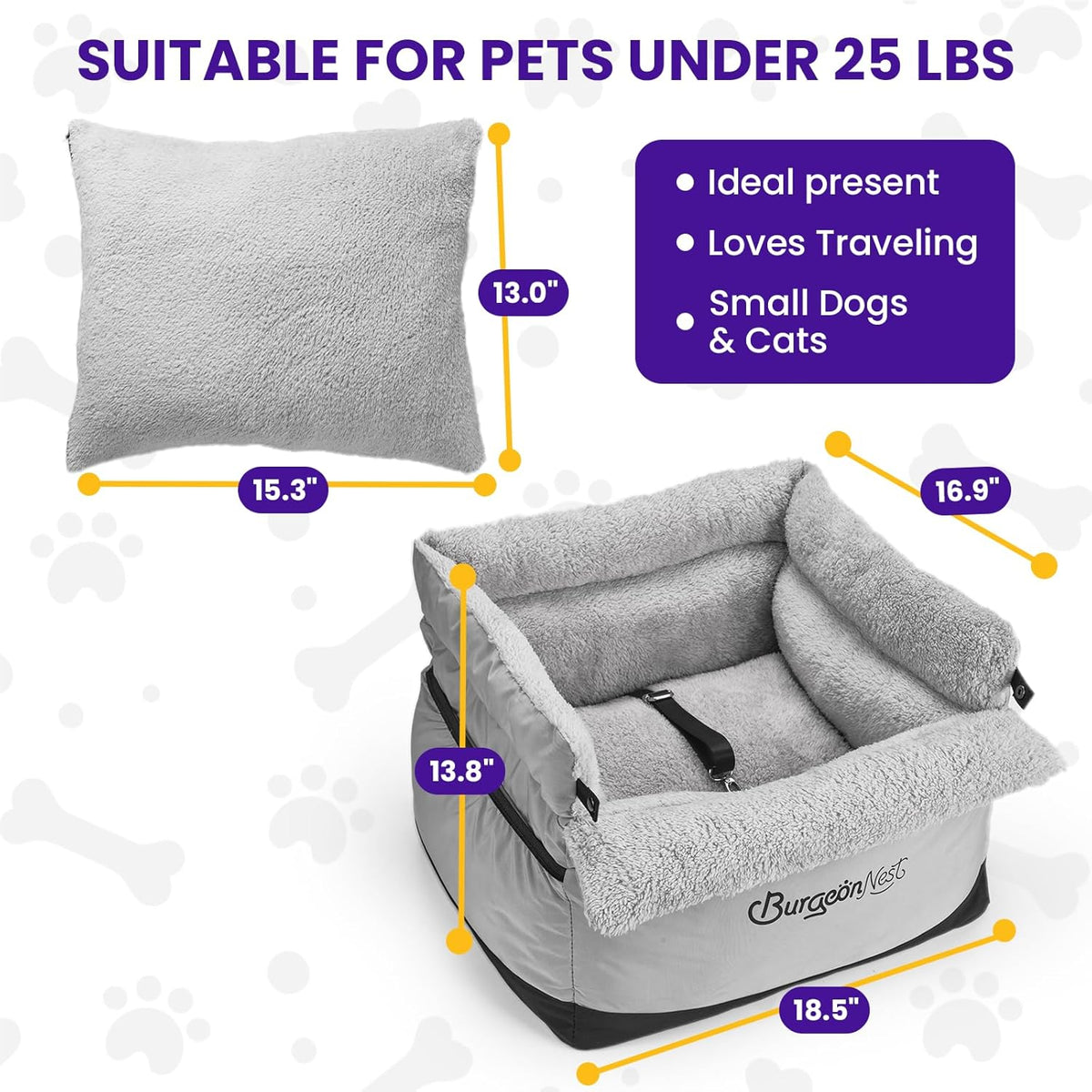 BurgeonNest Dog Car Seat for Small Dogs up to 25 lbs Grey – Essentials for Dogs - Grey Black - image 2