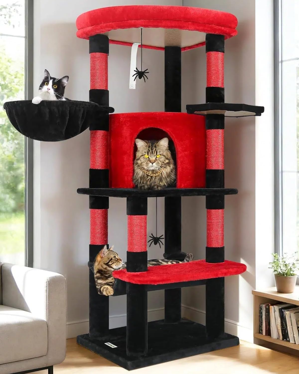 Globlazer Corner Stable Cat Tree Tower with Scratching Post, C51 - 51inch / Red Black