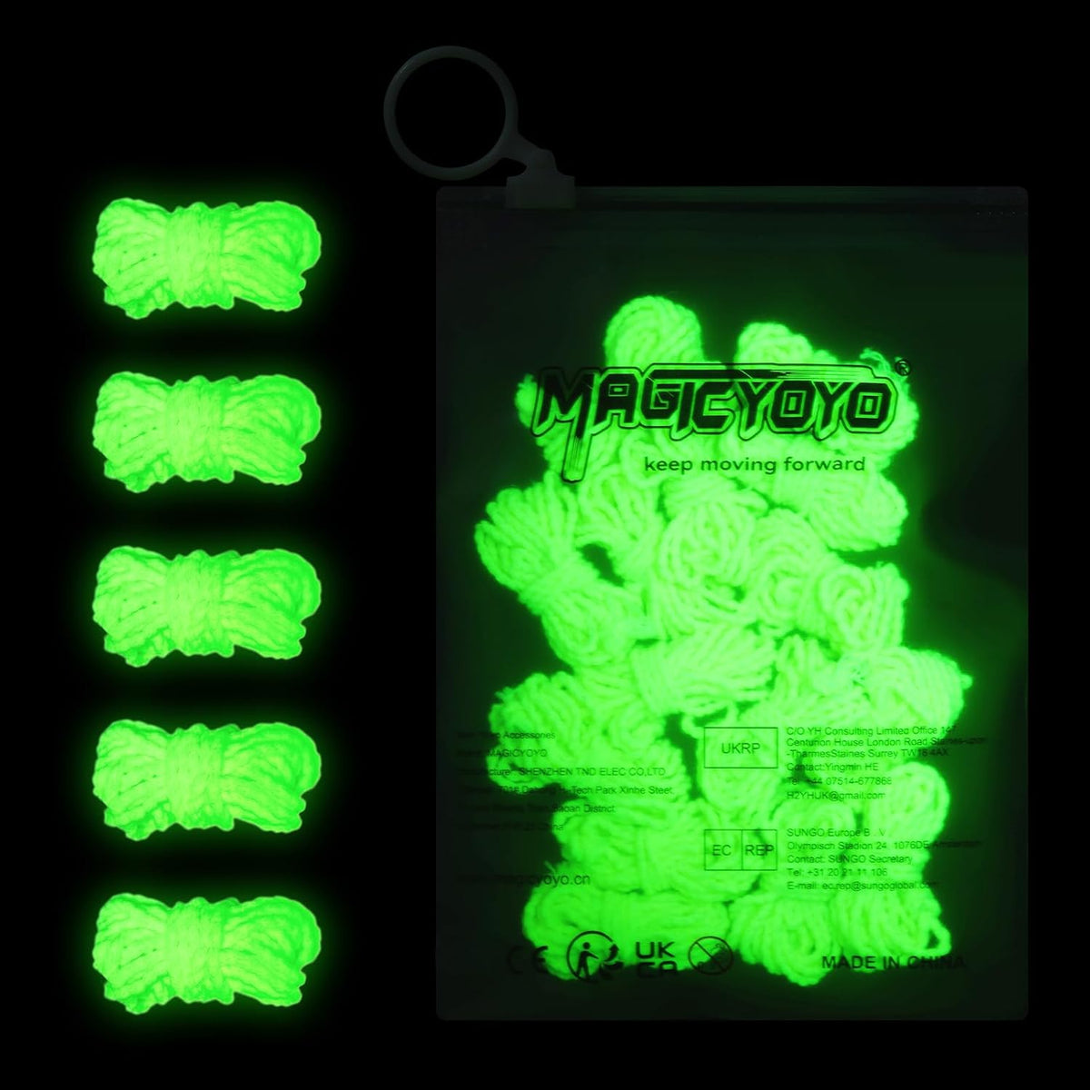 YOSTAR Glow-in-the-Dark Yellow Yoyo Strings, 100% Polyester - 15 Glow Yoyo Strings