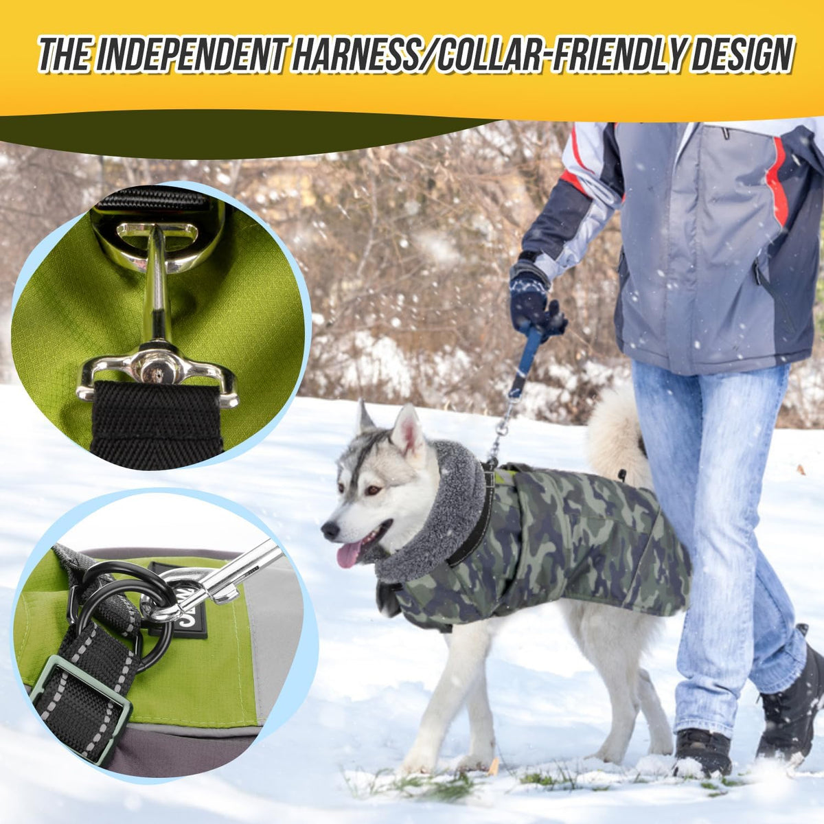 SlowTon Dog Winter Coat, 3 Layers Thick Warm Fleece Lining Dog Jacket – Essentials for Dogs - Medium / Green Camo - image 2