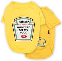 Parisian Pet Dog Shirt - Embroidered “Mustard on My Food“ - 100% Cotton and Polyester Dog Clothes - Sleeved, Lightweight Costume for Dogs - Yellow Dog Shirts for Medium-Sized Dogs - Pet Costumes - M