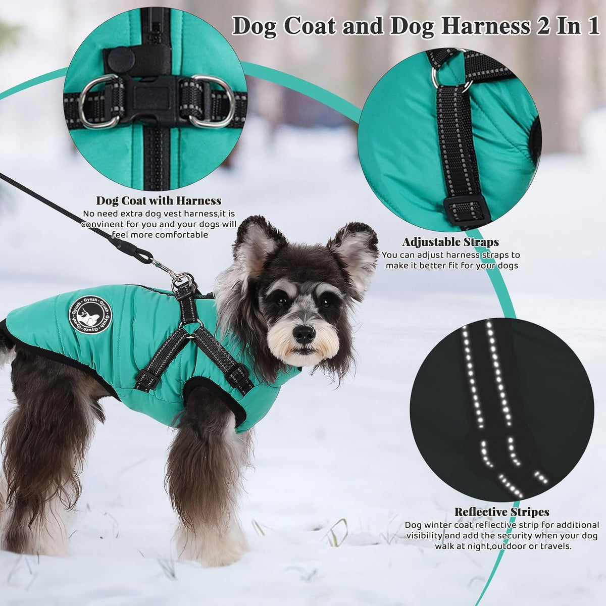 Gyuzh Dog Coat with Harness Puppy Coats Small Dog Harness Jacket - XXXXX-Large / lake green - image 2